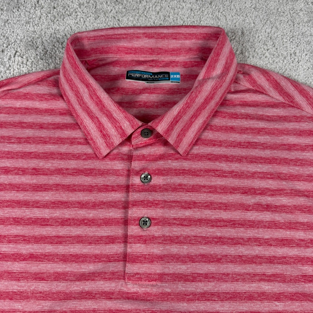 Roundtree & Yorke Polo Shirt Mens 2XB Pink Striped Performance Short Sleeve Golf - Picture 1 of 11